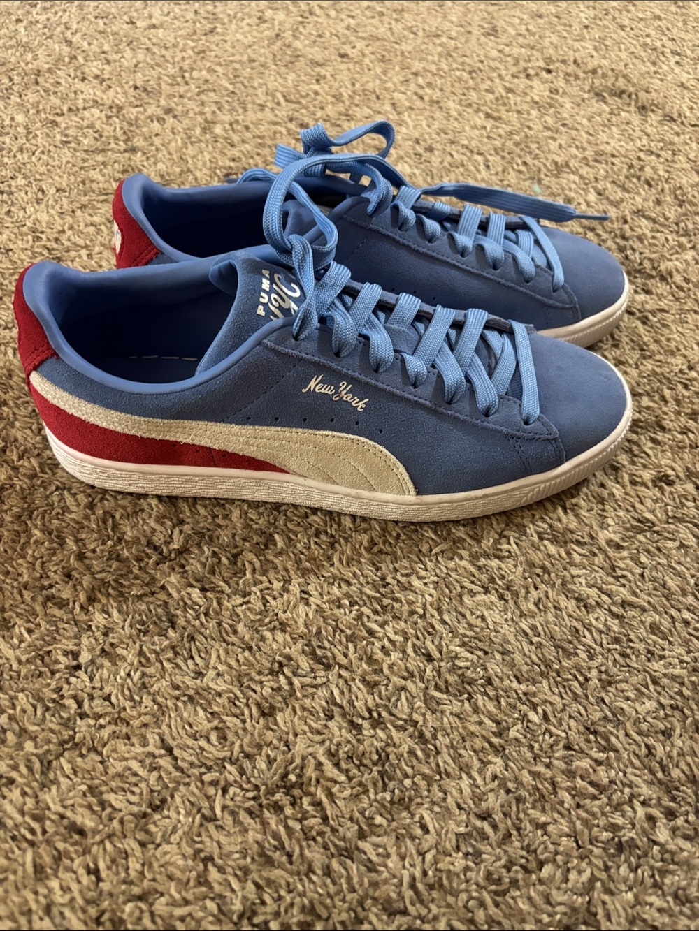 Puma New York Suede Sneakers - Light Blue with Red & White Accents
